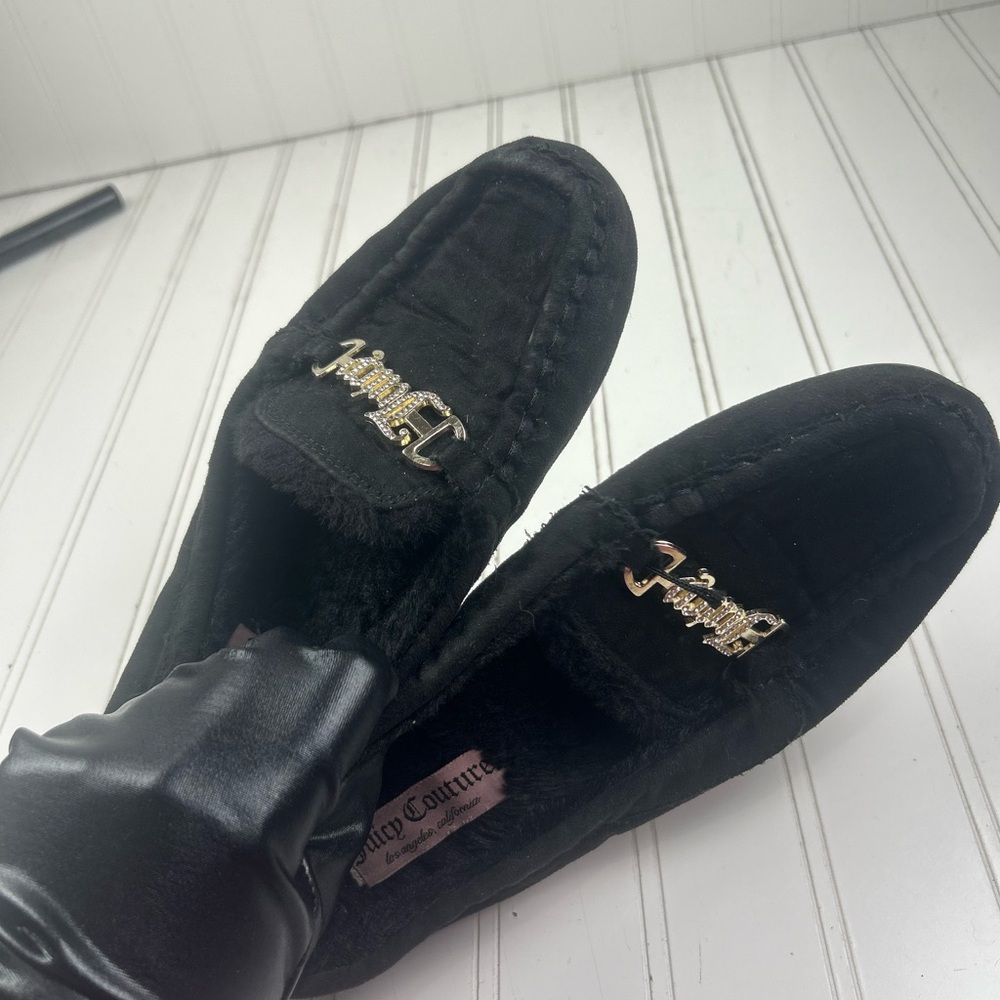 Juicy Couture Vintage Y2K Black Fuzzy Moccasin Slip On Loafers Womenโs Size 8 - Picture 9 of 9